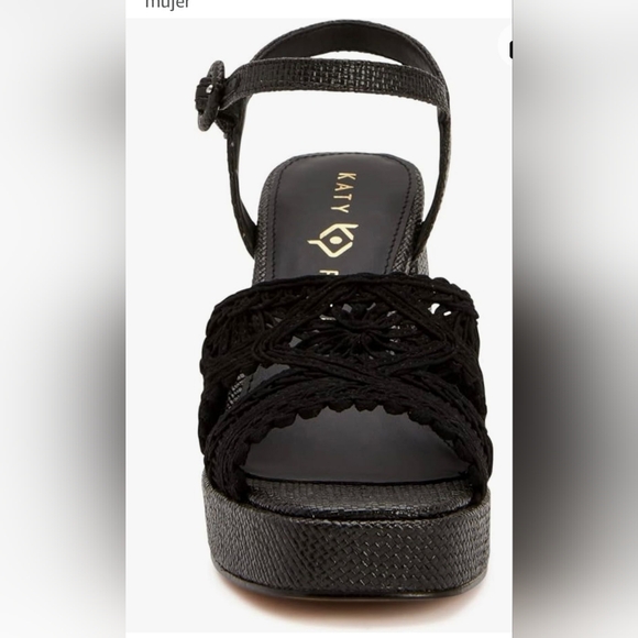 NWT KATY PERRY HTE MEADOW UPPER CROCHET BLACK SANDALS PLATFORM SIZE 9.5 - Picture 4 of 10
